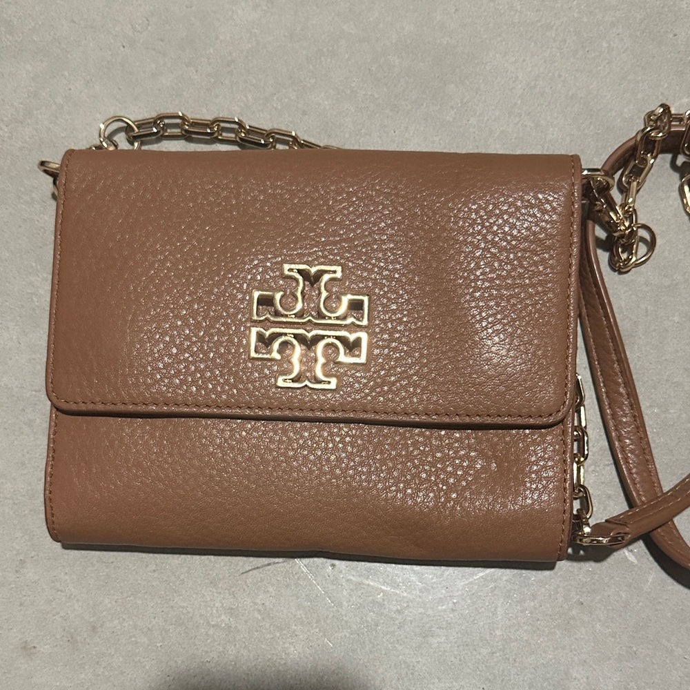 Tory Burch Brown Pebbled Leather Crossbody Bag with Gold Hardware
